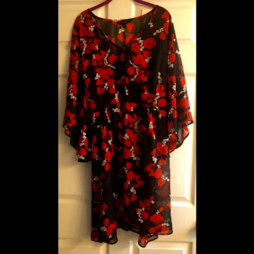 Tunic Red, Black Floral Sheer by Simply Be 1X